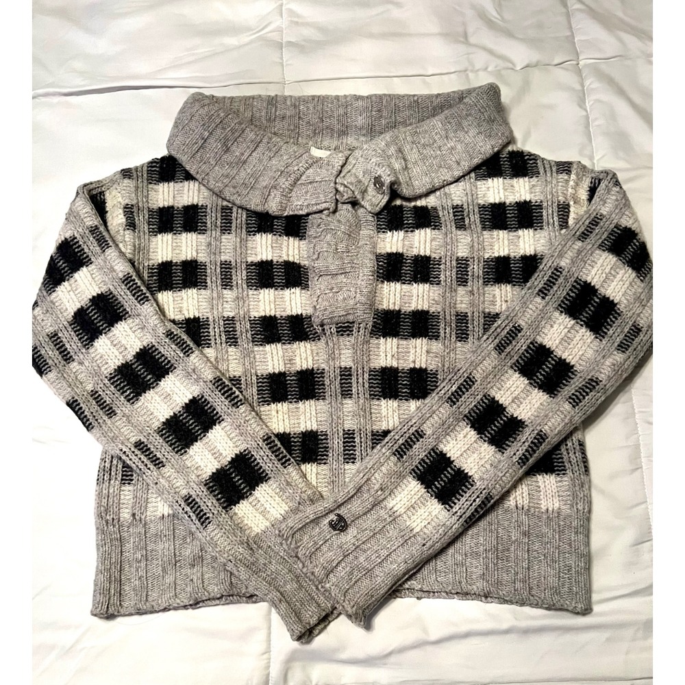 Vintage Diesel Wool Sweater Women's Italy Plaid Oversized Y2K Shawl Collar-M